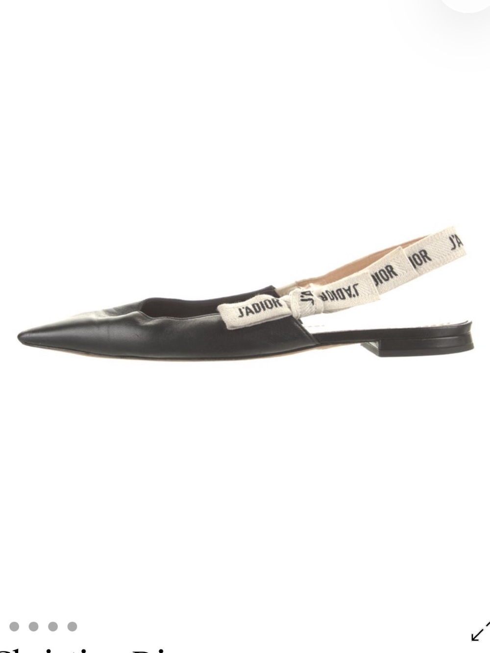 Dior Black Leather Pointed Slingback Flats with White J'Adior Strap